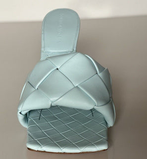 Bottega Veneta Lido Intrecciato Leather Mules Blue 7.5 US 608854 NWT $1500