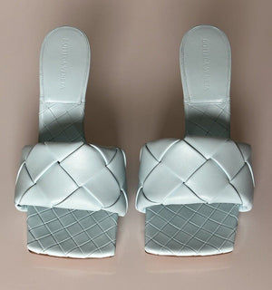 Bottega Veneta Lido Intrecciato Leather Mules Blue 7.5 US 608854 NWT $1500