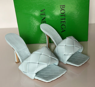 Bottega Veneta Lido Intrecciato Leather Mules Blue 7.5 US 608854 NWT $1500