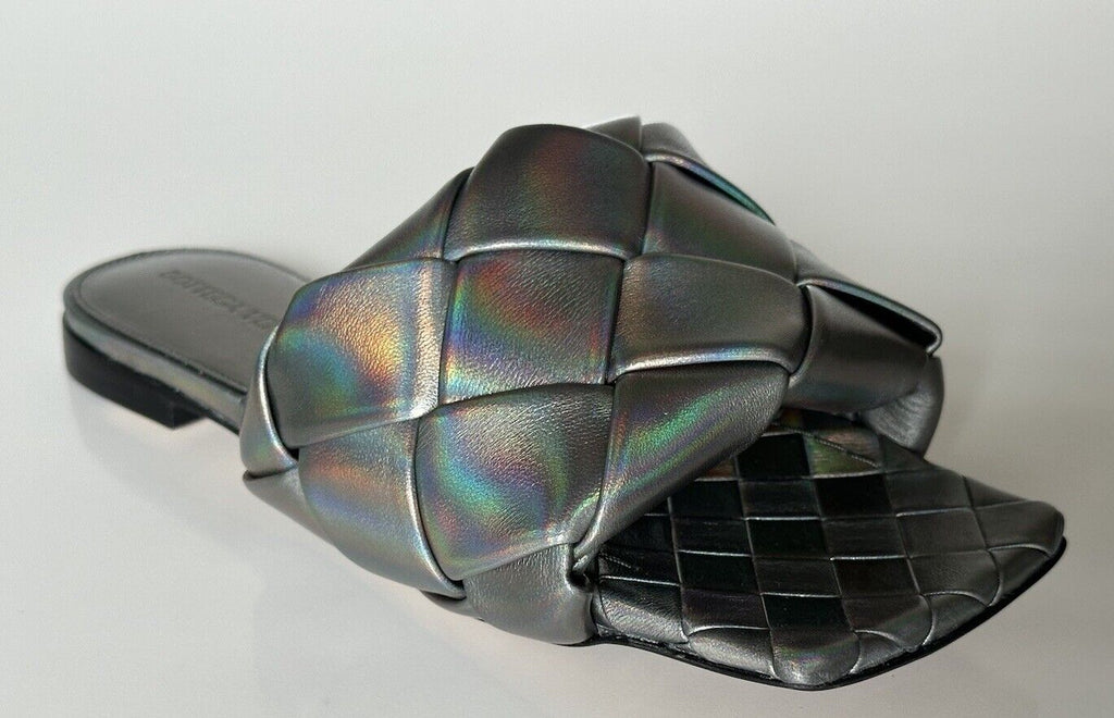 Bottega Veneta Lido Metallic Silver Flat Sandals Shoes 5 US 608853 NWT $1350