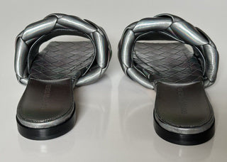Bottega Veneta Lido Metallic Silver Flat Sandals Shoes 5 US 608853 NWT $1350