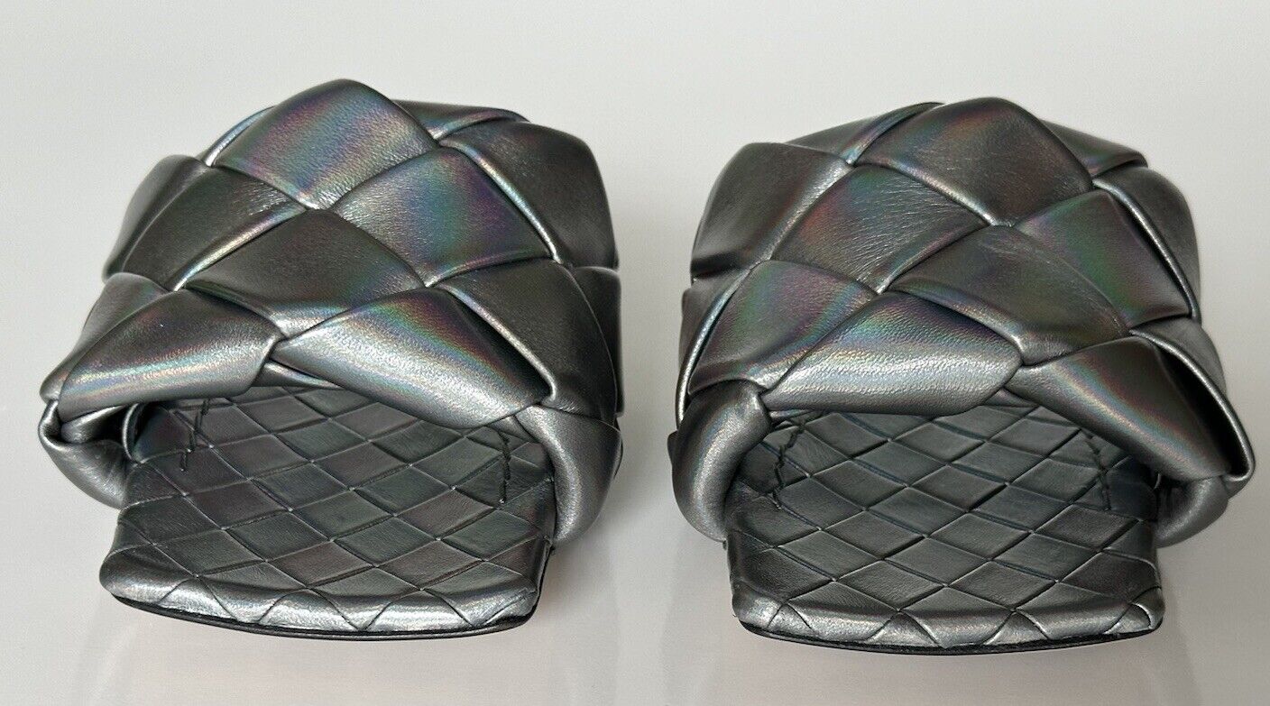 Bottega Veneta Lido Metallic Silver Flat Sandals Shoes 5 US 608853 NWT $1350