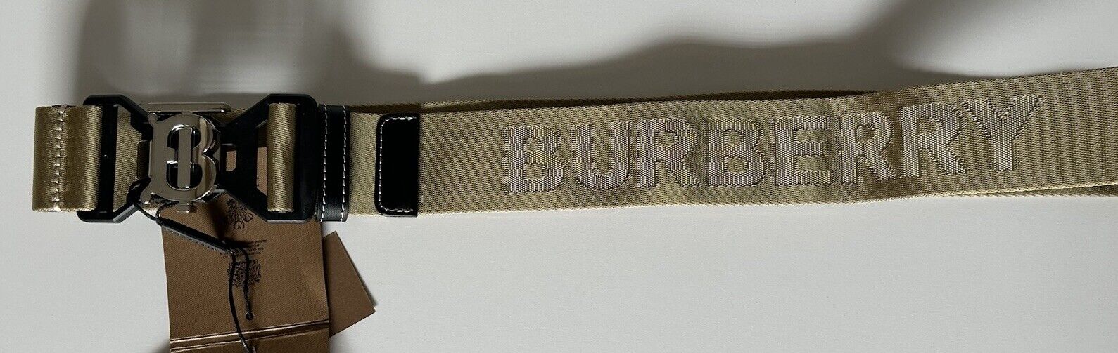 Burberry Sport Clip TB Buckle Nylon Honey Belt 38/95 Italy 8051511 New $440