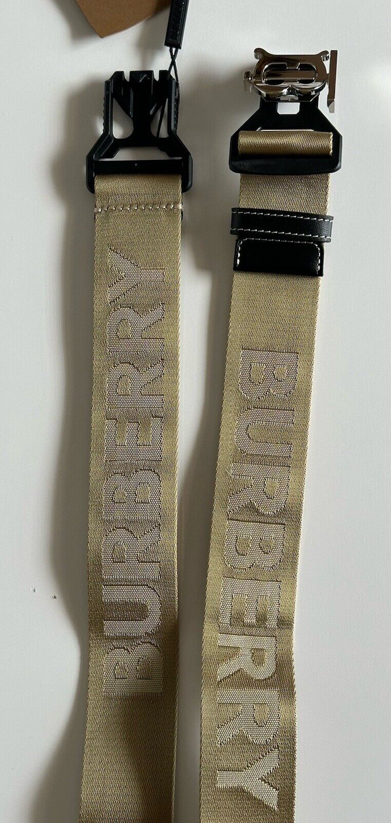 Burberry Sport Clip TB Buckle Nylon Honey Belt 38/95 Italy 8051511 New $440