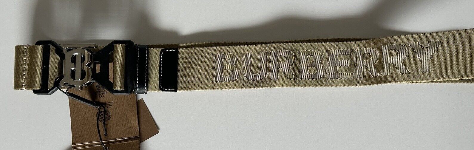Burberry Sport Clip TB Buckle Nylon Honey Belt 30/75 Italy 8051511 New $440