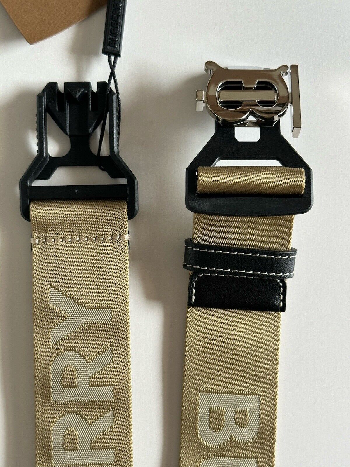 Burberry Sport Clip TB Buckle Nylon Honey Belt 32/80 Italy 8051511 New $440