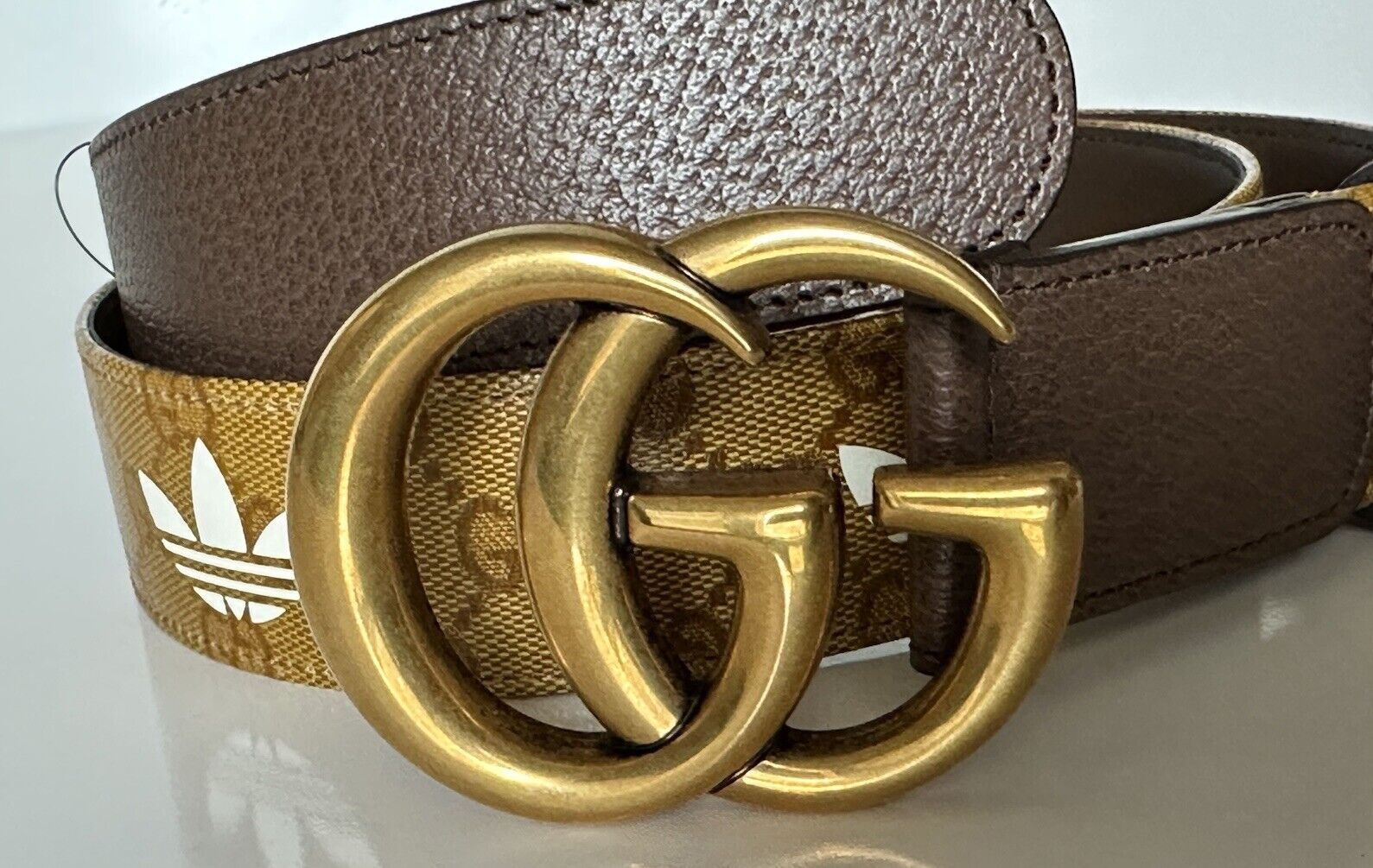 Gucci x Adidas Women's Vintage GG Marmont Leather Belt Brown 95/38 Italy 406831