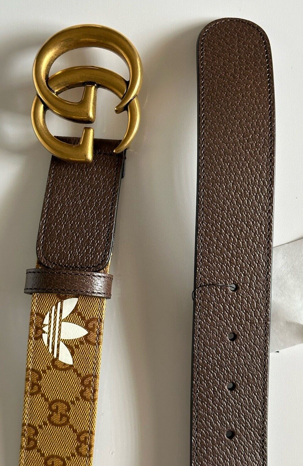 Gucci x Adidas Women's Vintage GG Marmont Leather Belt Brown 95/38 Italy 406831