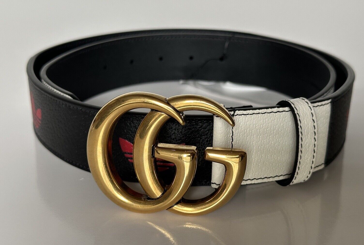 Gucci x Adidas GG Marmont Leather Belt Black/White/Red 100/40 Italy 406831