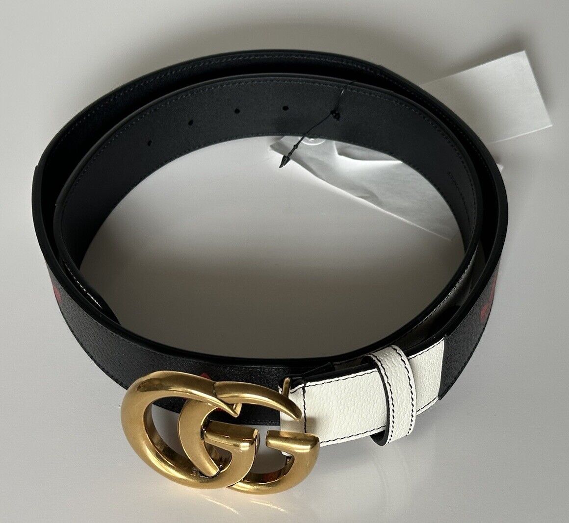 Gucci x Adidas GG Marmont Leather Belt Black/White/Red 100/40 Italy 406831