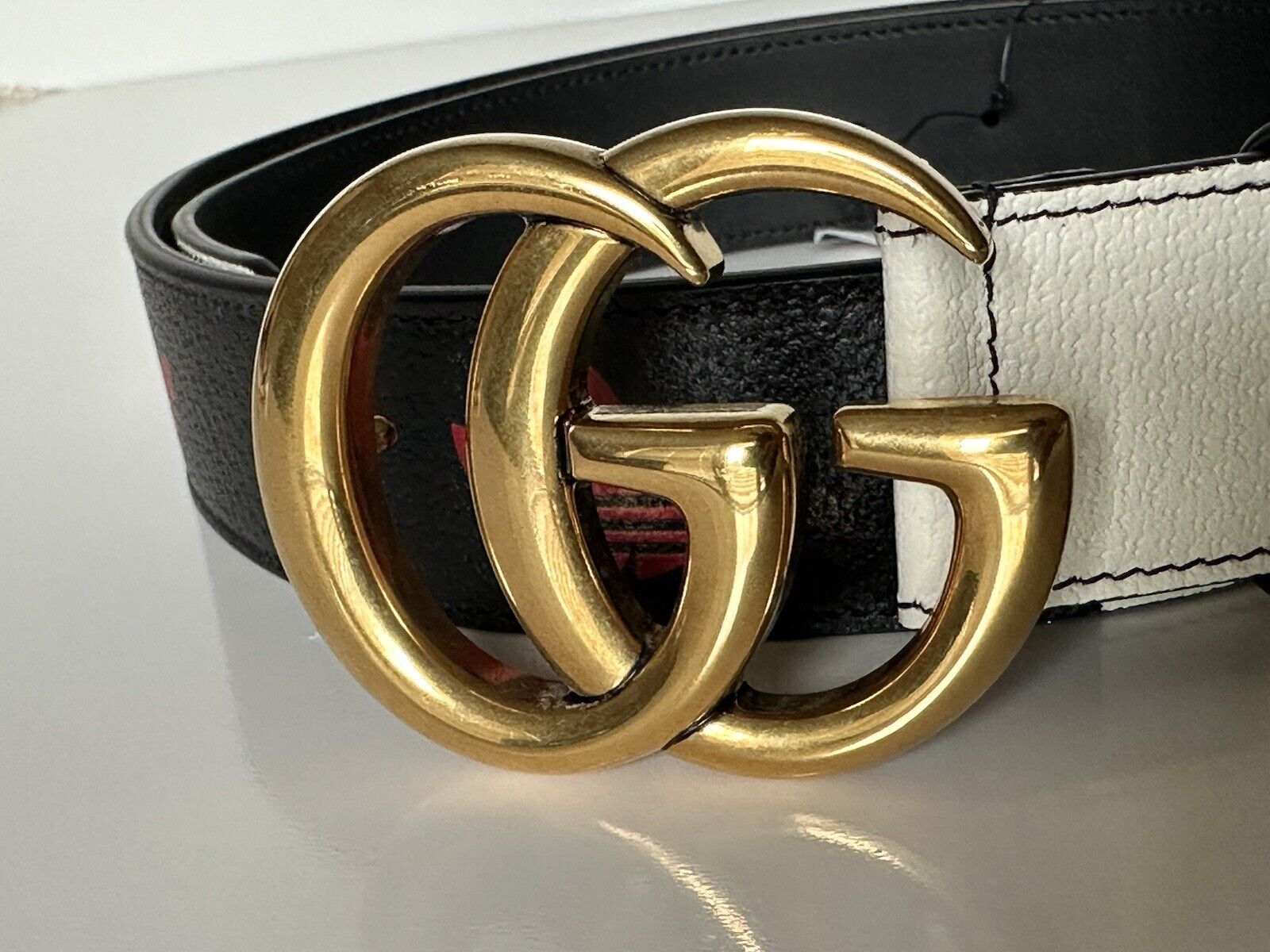 Gucci x Adidas GG Marmont Leather Belt Black/White/Red 100/40 Italy 406831