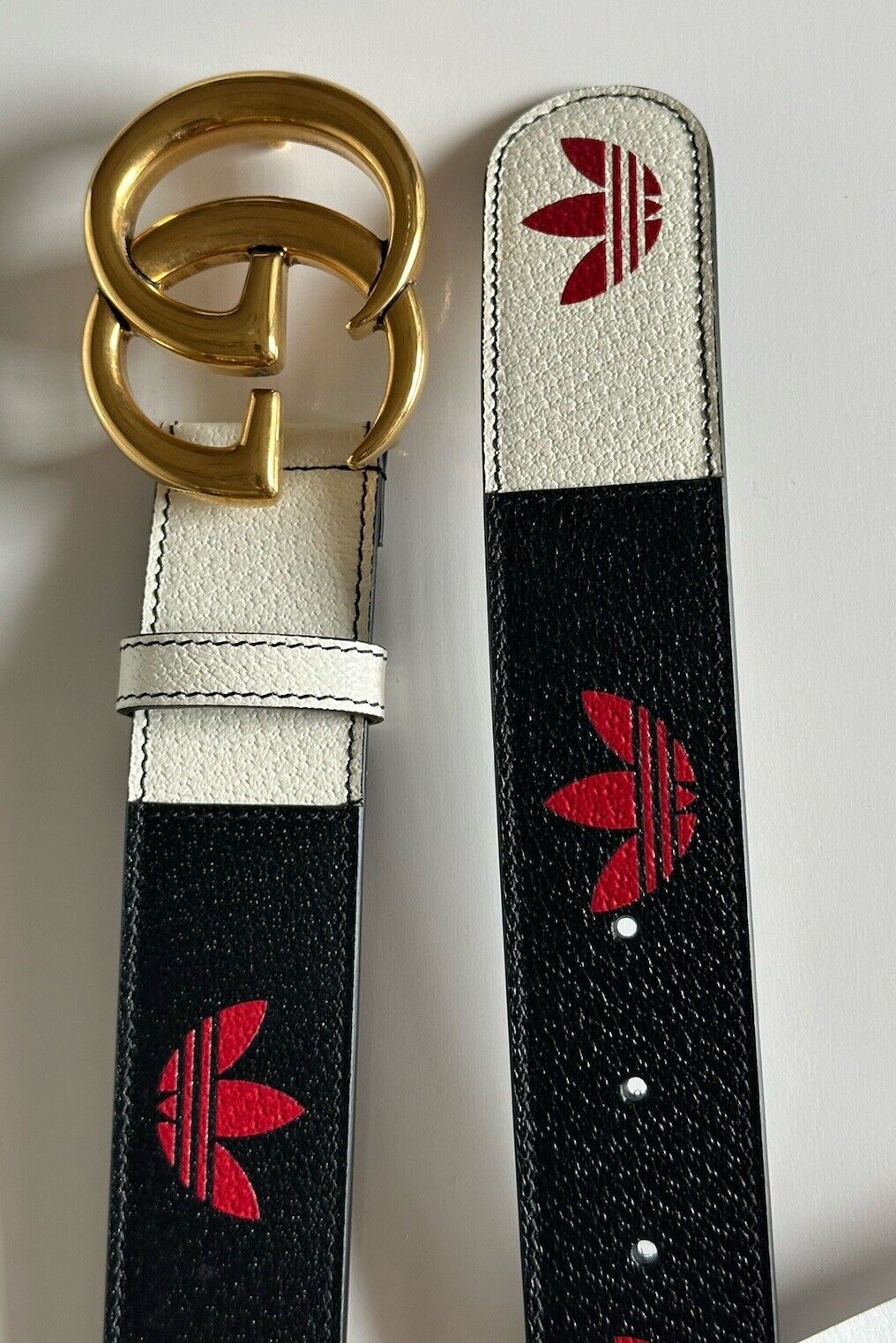 Gucci x Adidas GG Marmont Leather Belt Black/White/Red 100/40 Italy 406831