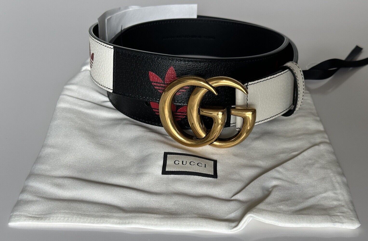 Gucci x Adidas GG Marmont Leather Belt Black/White/Red 100/40 Italy 406831