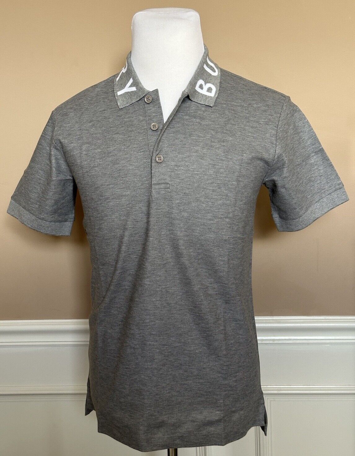 Burberry Ryland Collar Logo Gray Short Sleeve Cotton Polo Shirt Small 8067537