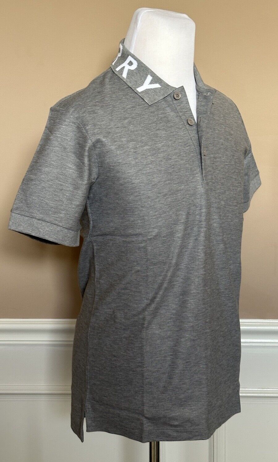 Burberry Ryland Collar Logo Gray Short Sleeve Cotton Polo Shirt Small 8067537