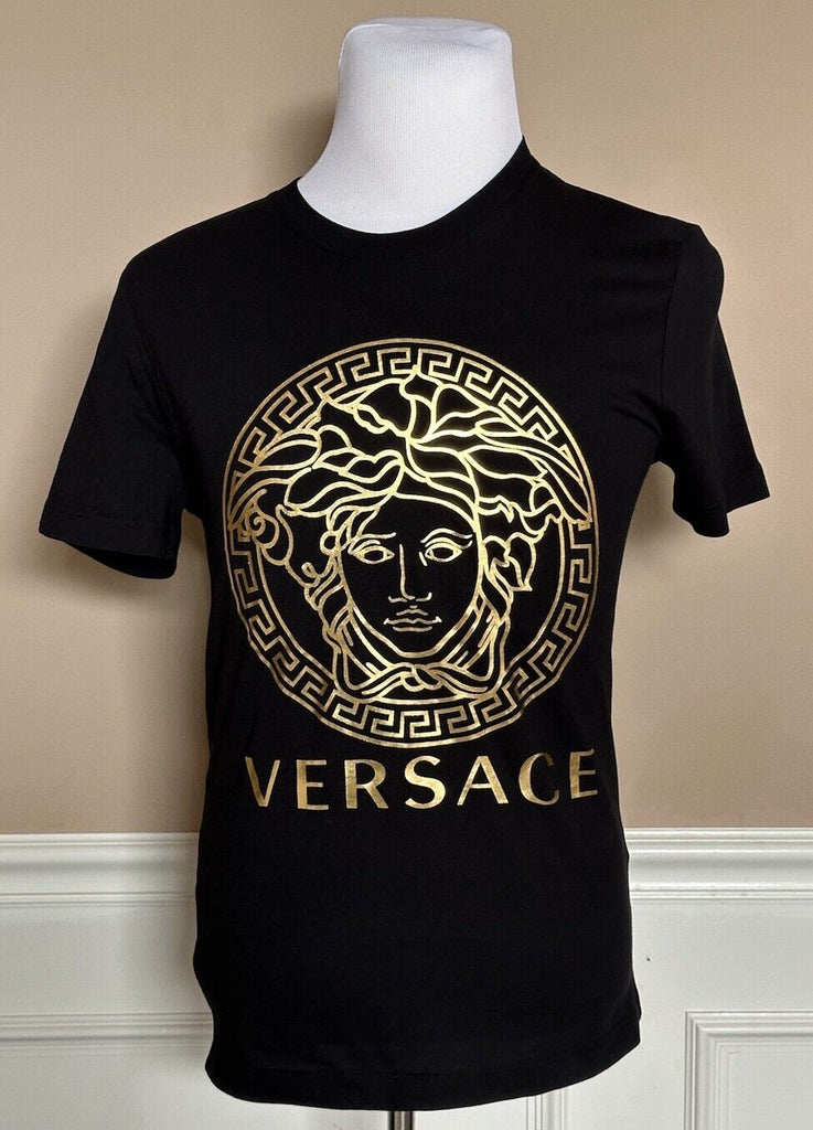 Versace Gold Medusa Print Black Cotton Jersey T-Shirt XS A89497S NWT $475