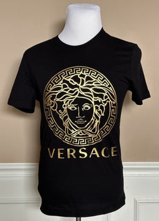Versace Gold Medusa Print Black Cotton Jersey T-Shirt XS A89497S NWT $475
