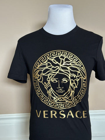 Versace Gold Medusa Print Black Cotton Jersey T-Shirt XS A89497S NWT $475