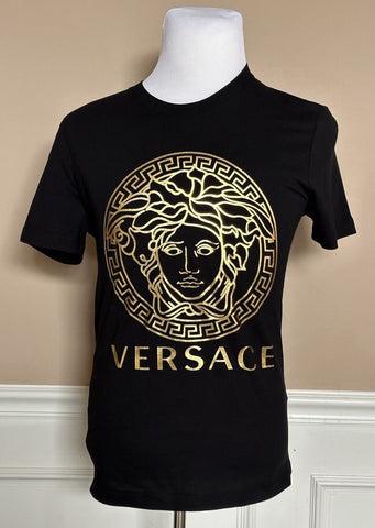 Versace Gold Medusa Print Black Cotton Jersey T-Shirt XS A89497S NWT $475