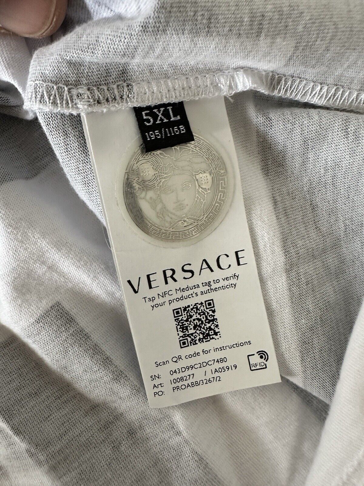Versace Greek Key and Versace Logo White T-Shirt 5XL 1A05919 Italy NWT $500