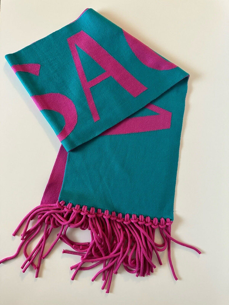 Versace Knit Logo Wool Pink/Turquoise Scarf 12Wx70L Italy 1008851 New $825