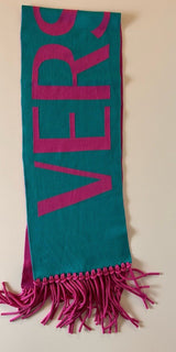 Versace Knit Logo Wool Pink/Turquoise Scarf 12Wx70L Italy 1008851 New $825