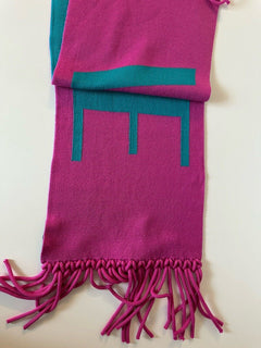 Versace Knit Logo Wool Pink/Turquoise Scarf 12Wx70L Italy 1008851 New $825