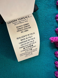 Versace Knit Logo Wool Pink/Turquoise Scarf 12Wx70L Italy 1008851 New $825