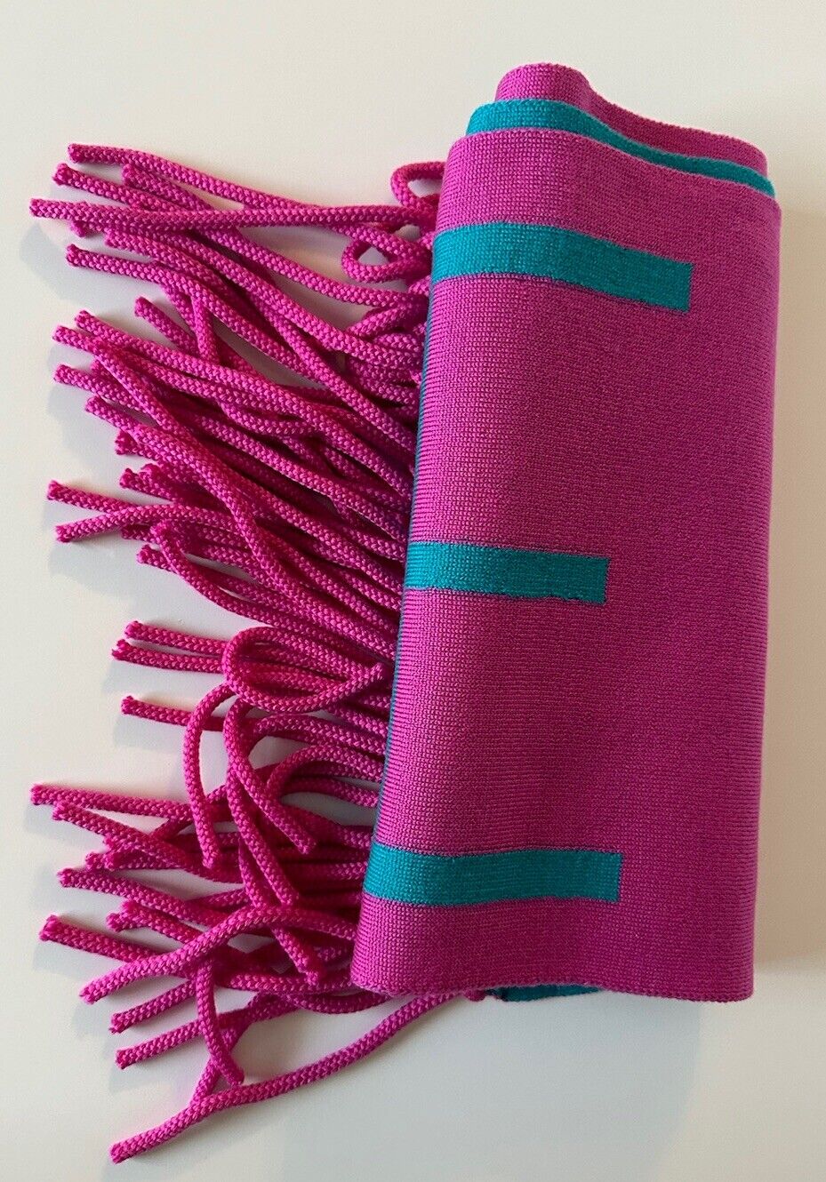 Versace Knit Logo Wool Pink/Turquoise Scarf 12Wx70L Italy 1008851 New $825