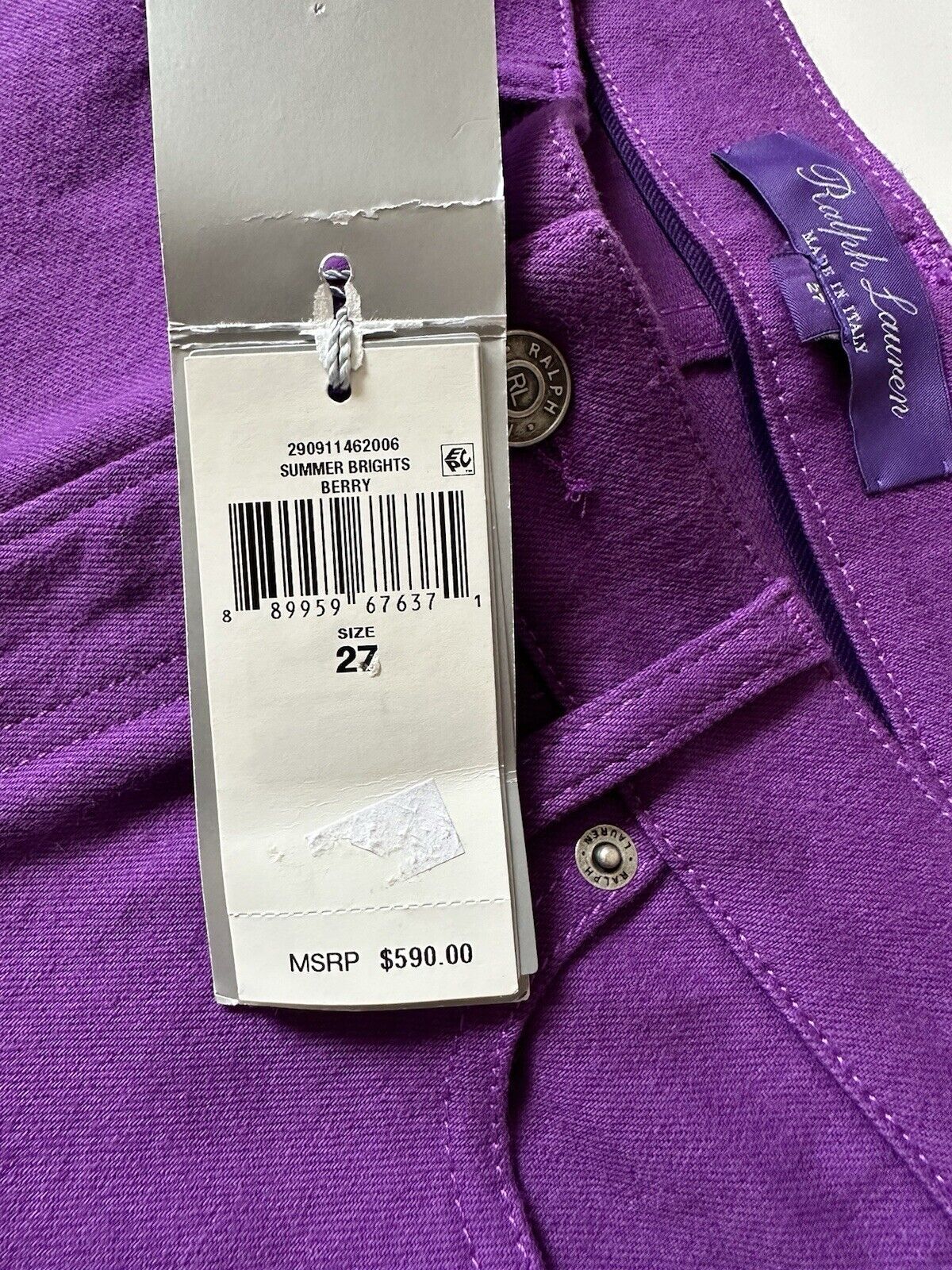 Ralph Lauren Purple Label Women’s Purple Cotton Jeans 27 Italy NWT $590