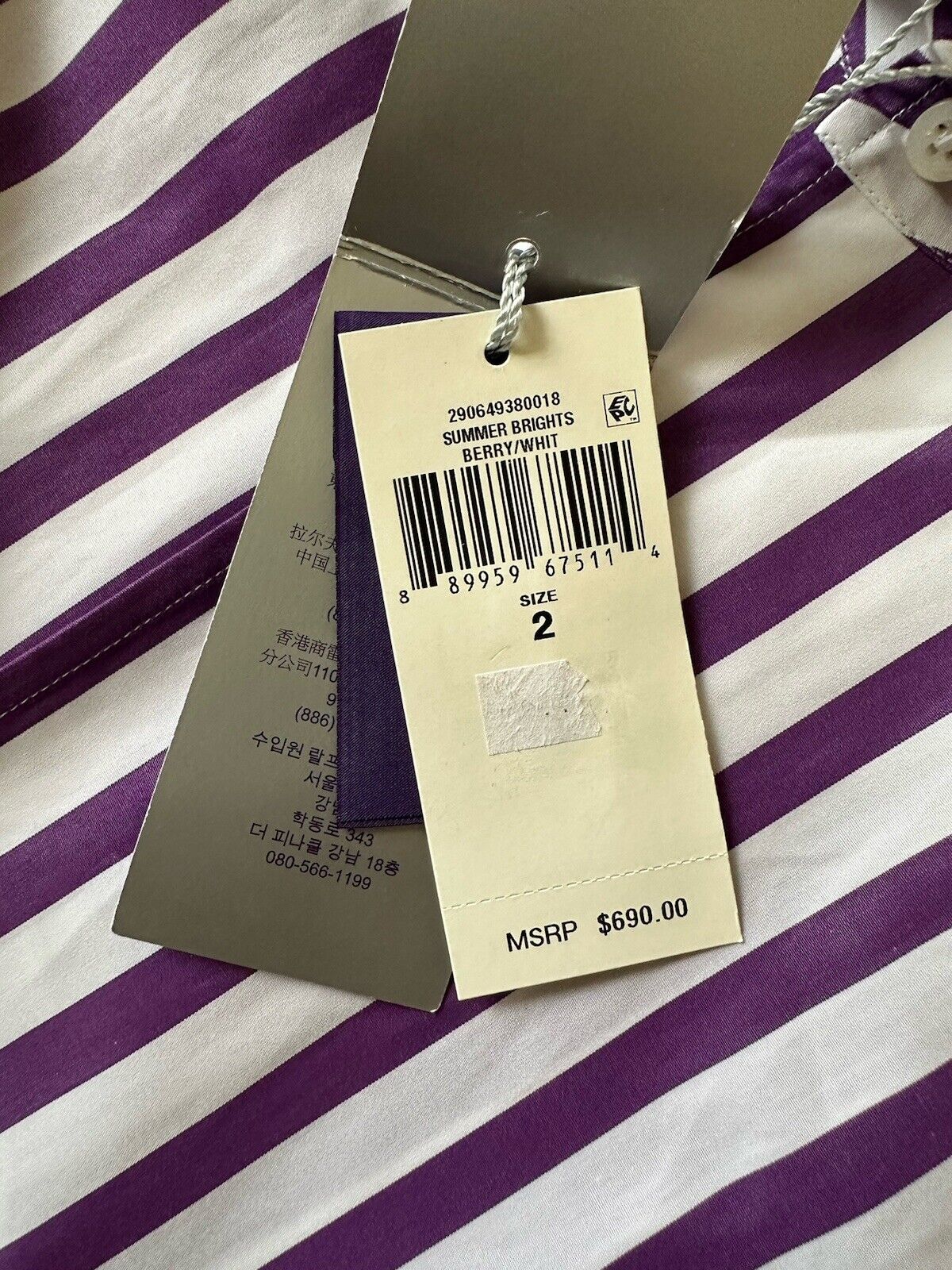 Ralph Lauren Purple Label Women’s Striped Purple/White Dress Shirt 2 IT NWT $690
