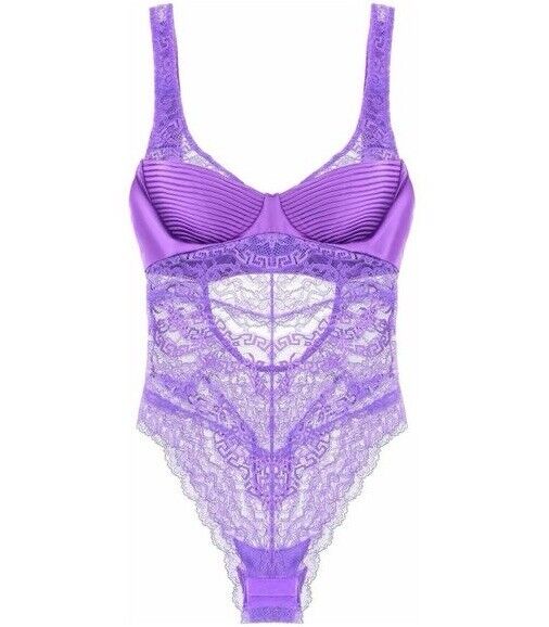 Versace Women’s Greek Key Purple Sleeveless Bodysuit 1C Italy 1010113 NWT