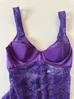 Versace Women’s Greek Key Purple Sleeveless Bodysuit 1C Italy 1010113 NWT