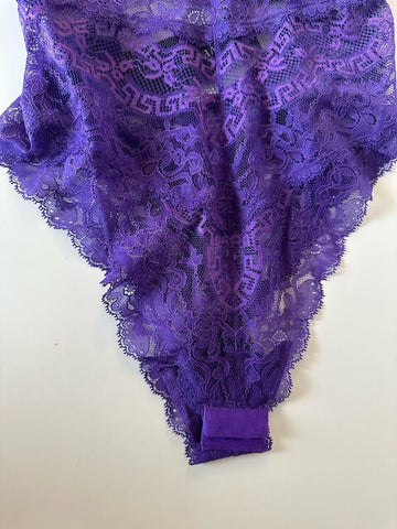 Versace Women’s Greek Key Purple Sleeveless Bodysuit 1C Italy 1010113 NWT