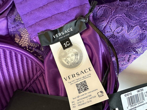 Versace Women’s Greek Key Purple Sleeveless Bodysuit 1C Italy 1010113 NWT