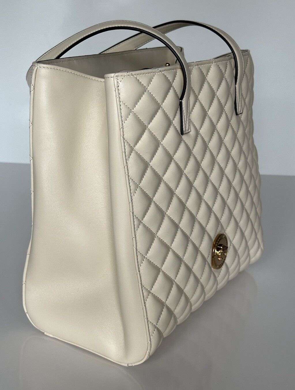 Versace Medusa Quilted Lamb Leather Off-White Tote Bag 1013789 IT NWT $1700