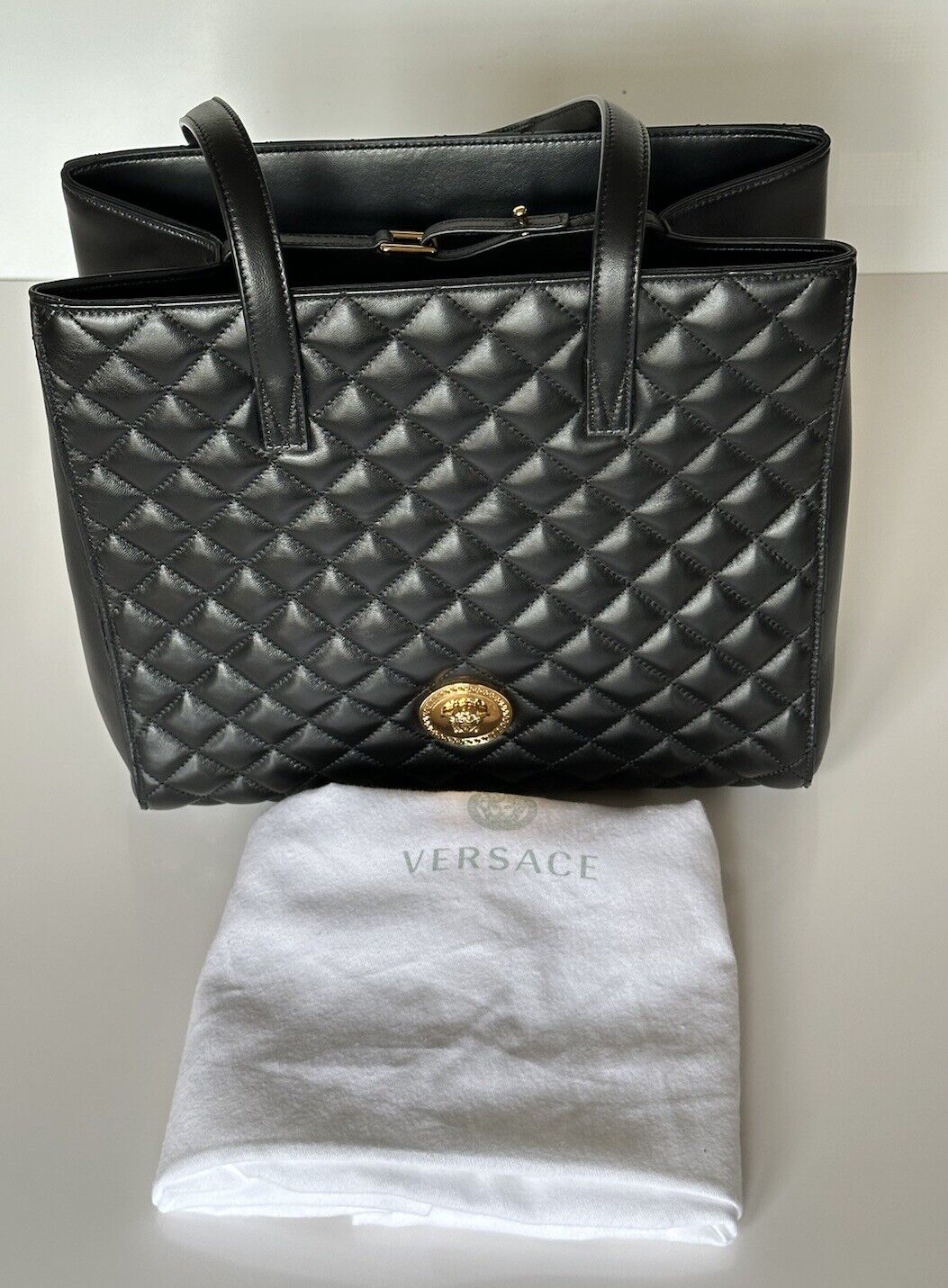 Versace Medusa Quilted Lamb Leather Black Tote Bag 1013789 Italy NWT $1700