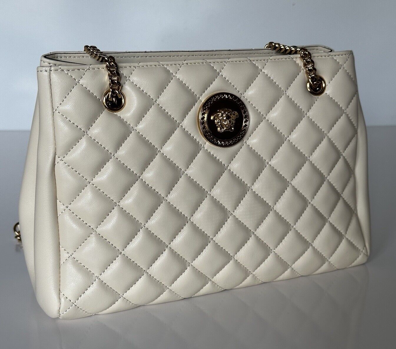 Versace Evening Quilted Lamb Leather Off-White Shoulder Bag 1005560 NWT $1775