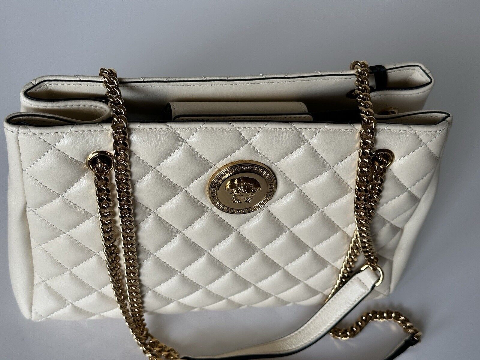 Versace Evening Quilted Lamb Leather Off-White Shoulder Bag 1005560 NWT $1775