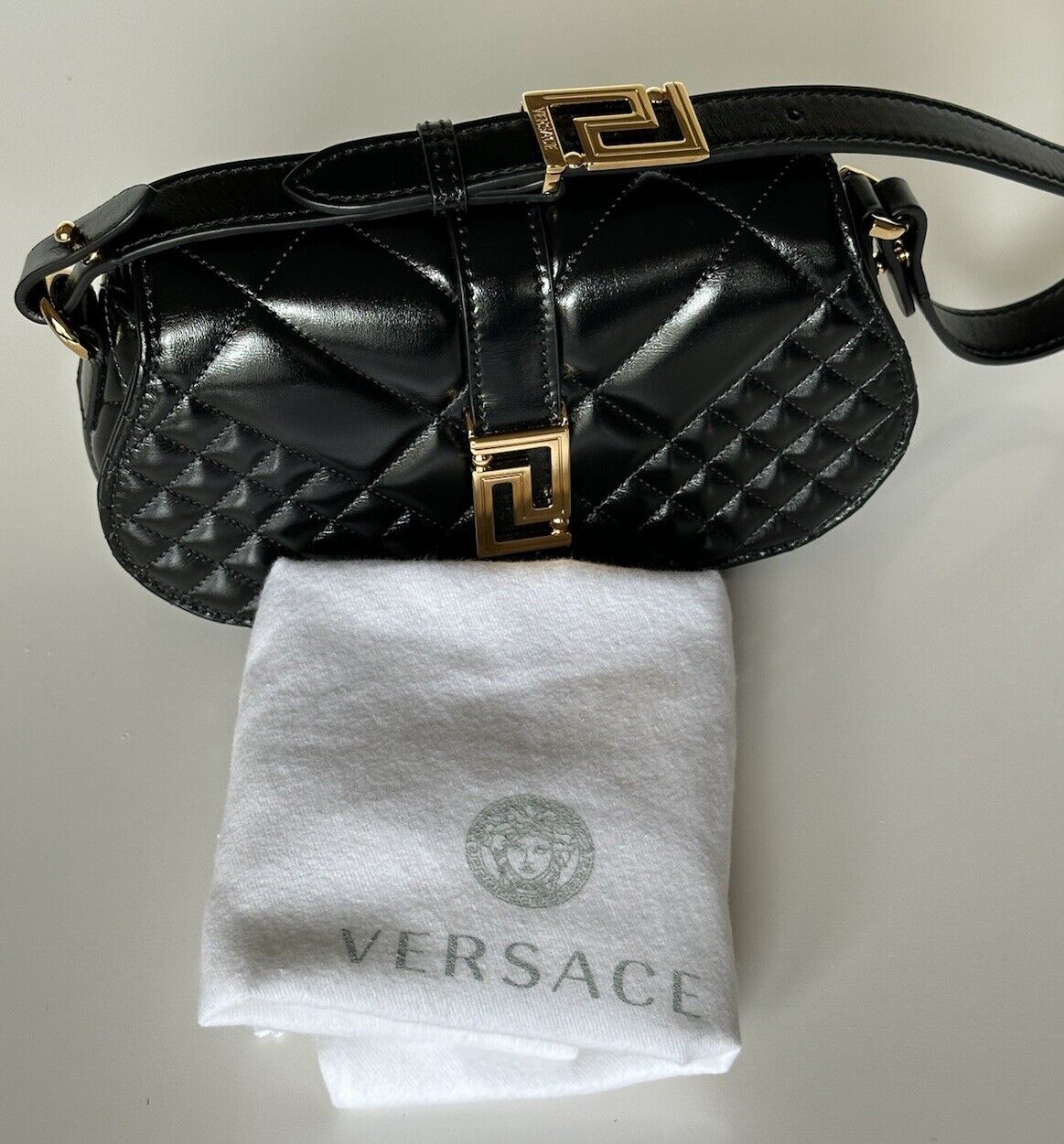 Versace Quilted Calf Leather Black Mini Shoulder Bag 10110951 IT NWT $1625