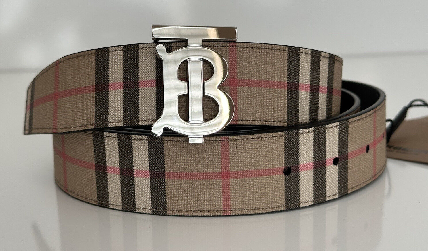 Burberry TB Leather Archive Beige Reversible Belt 40/100 8046568 Italy New $580