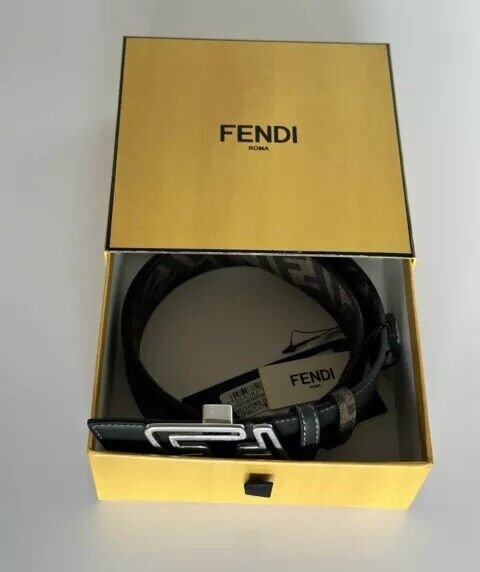 Fendi FF Faster Leather Asphalt&Brown Reversible Belt 110/44 7C0486 IT NIB $620