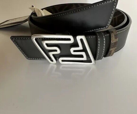 Fendi FF Faster Leather Asphalt&Brown Reversible Belt 110/44 7C0486 IT NIB $620