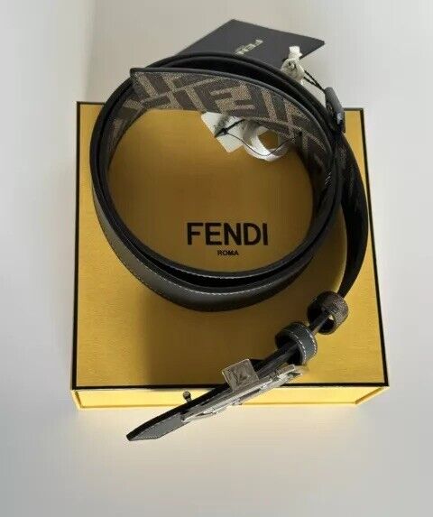 Fendi FF Faster Leather Asphalt&Brown Reversible Belt 110/44 7C0486 IT NIB $620