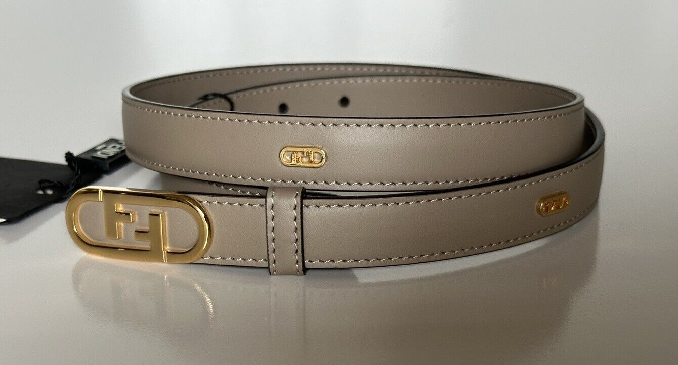 Fendi FF O’lock Tortora Gray Leather Slim Belt 85/34 Italy 8C0652 NWT $590