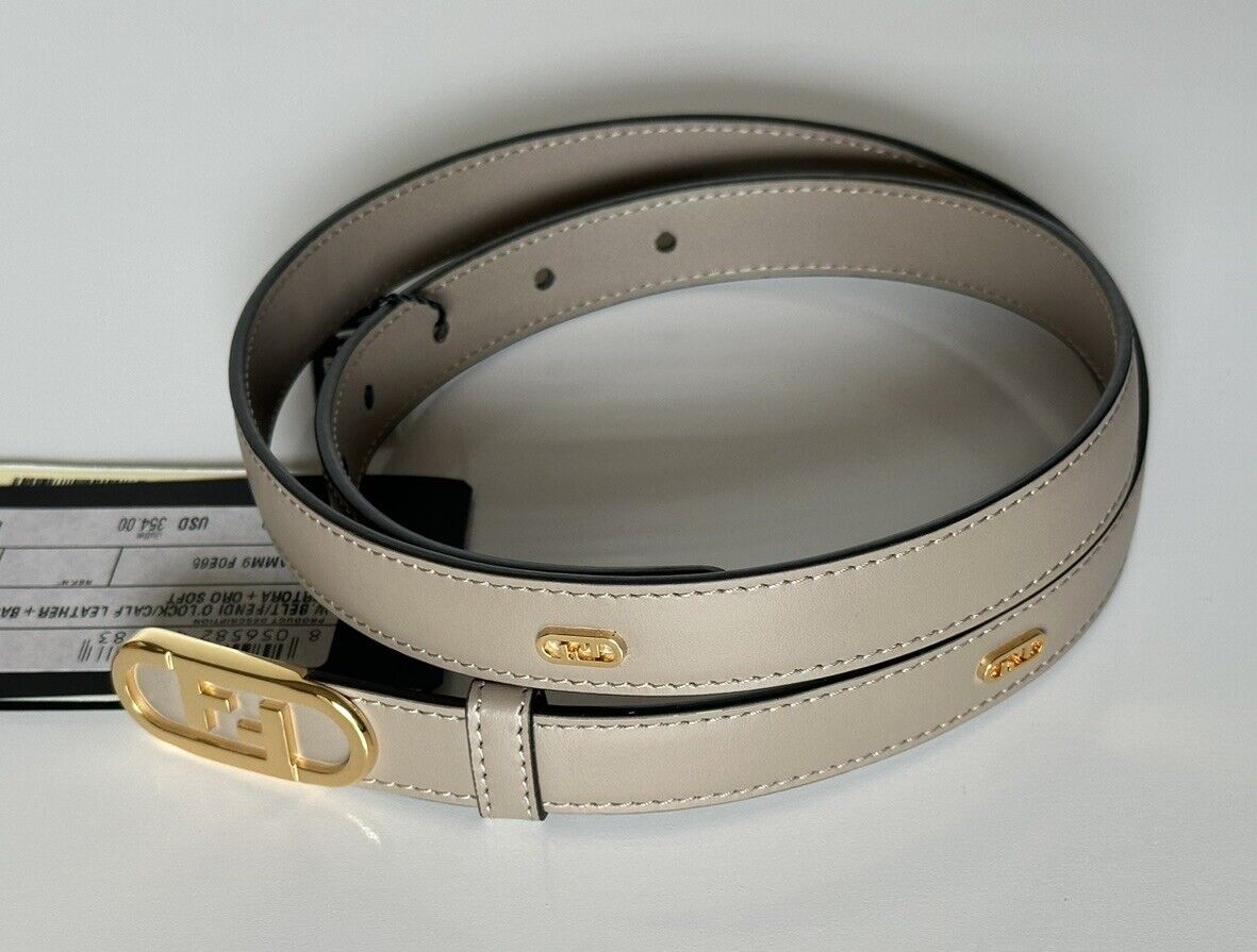 Fendi FF O’lock Tortora Gray Leather Slim Belt 85/34 Italy 8C0652 NWT $590