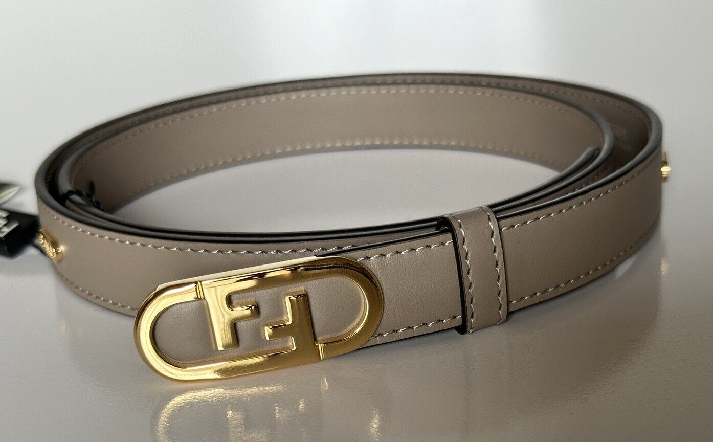 Fendi FF O’lock Tortora Gray Leather Slim Belt 85/34 Italy 8C0652 NWT $590