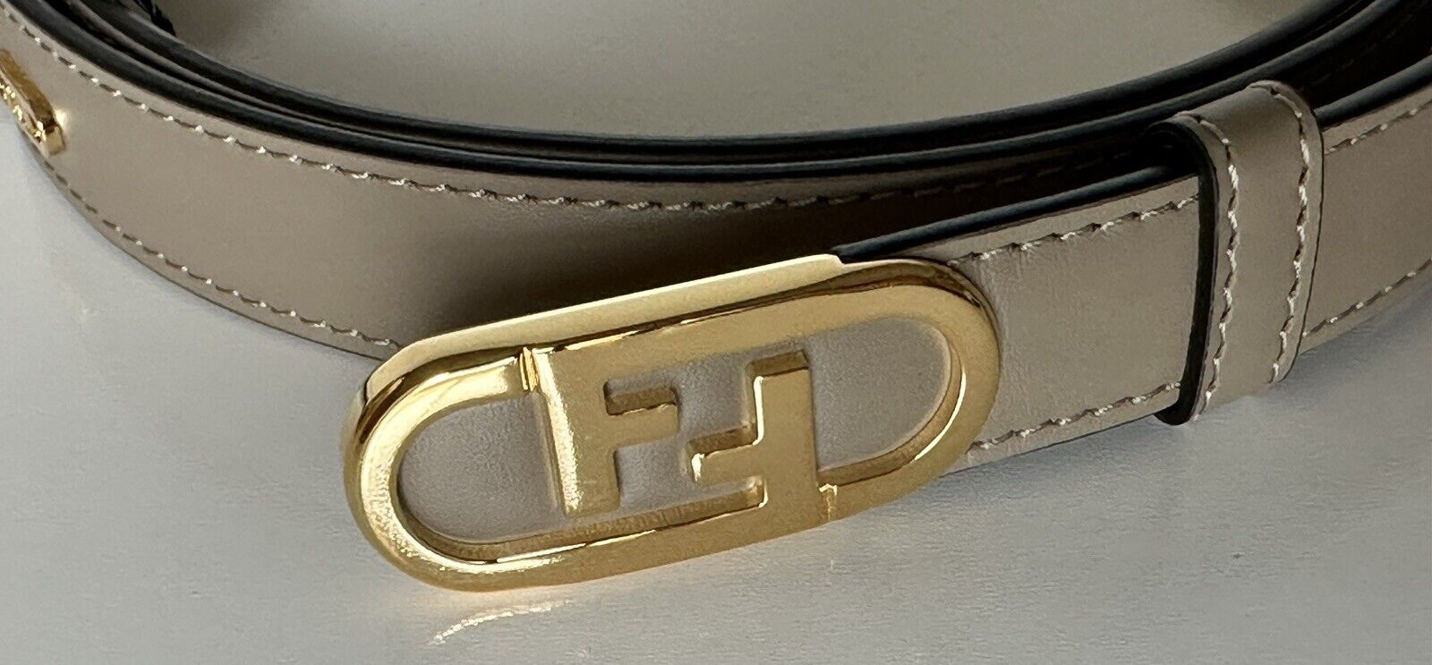 Fendi FF O’lock Tortora Gray Leather Slim Belt 85/34 Italy 8C0652 NWT $590