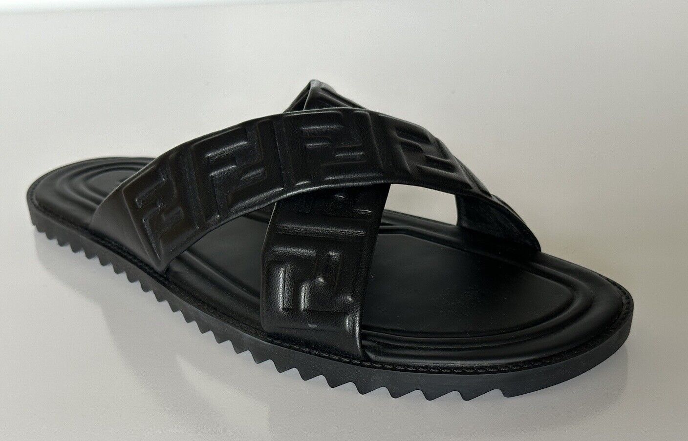 Fendi Men's FF Lamb Leather Slide Sandals Black 12 US (11 UK) 7X1222 IT NIB $720