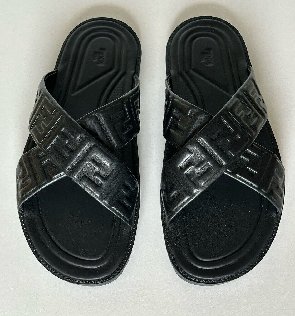 Fendi Men's FF Lamb Leather Slide Sandals Black 12 US (11 UK) 7X1222 IT NIB $720